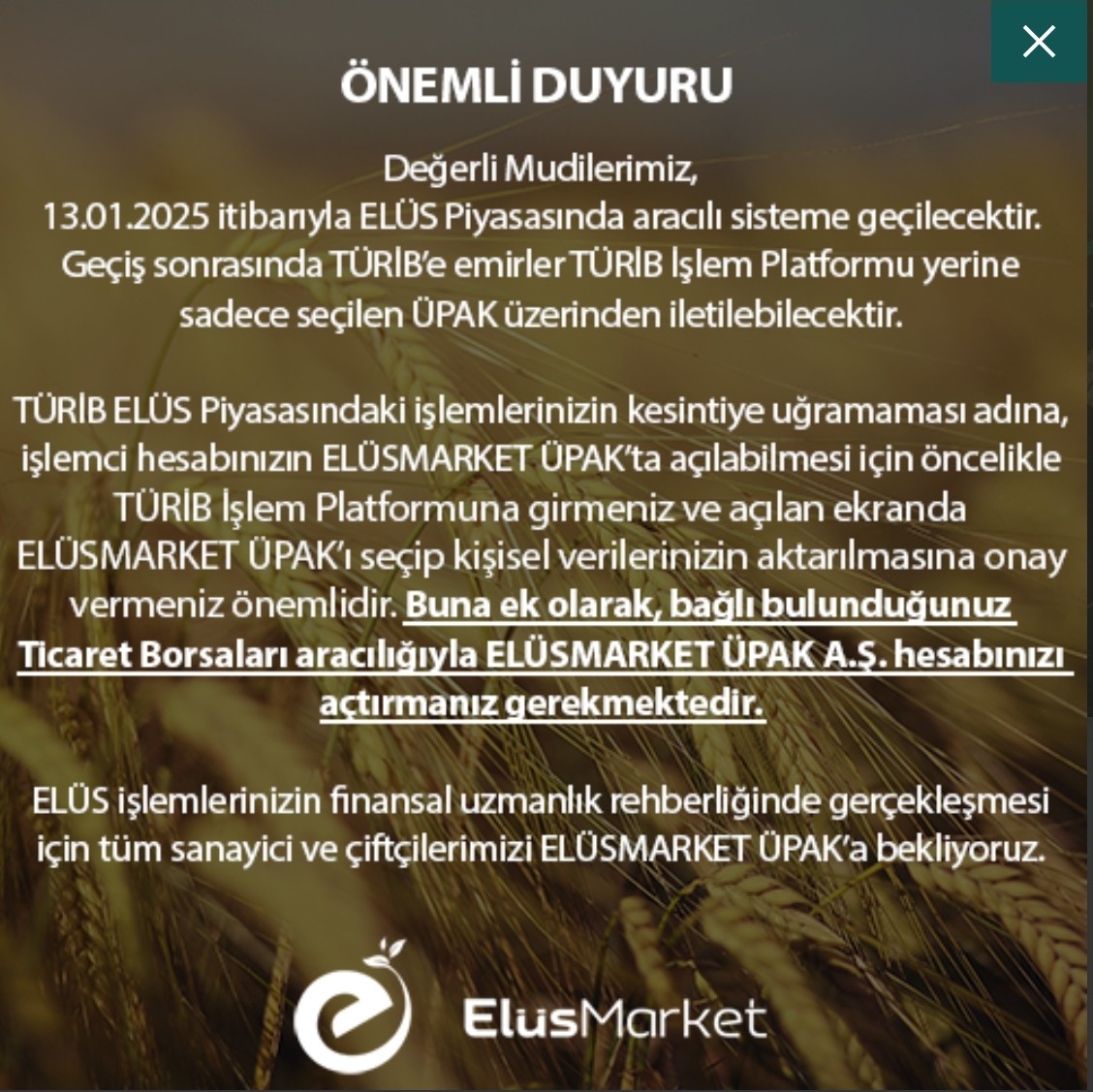 ELÜS MARKET A.Ş. DUYURUSU